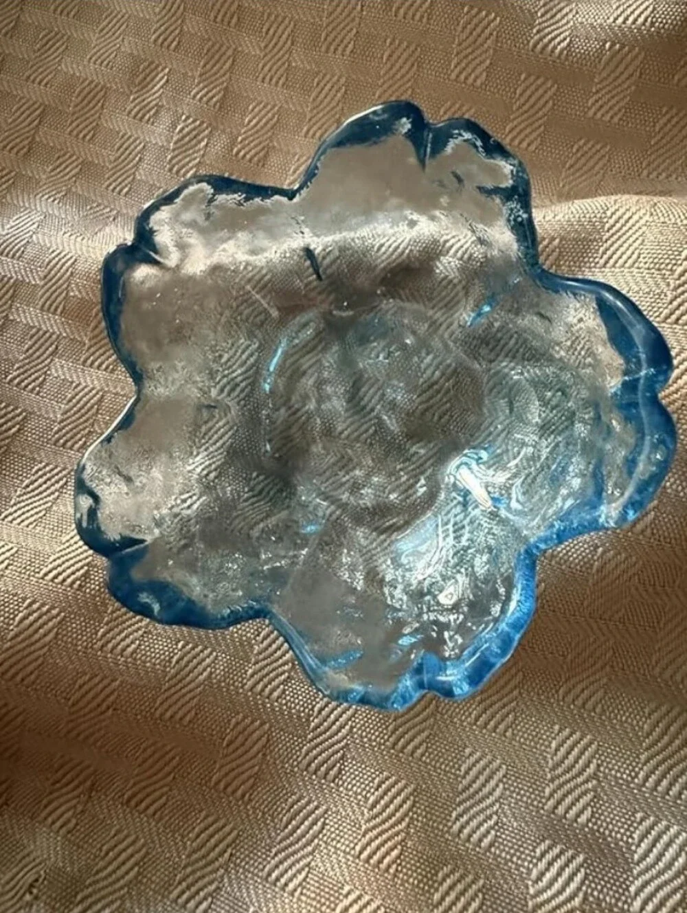 3 Pc Beautiful Glass Blue Cherry Blossom Jewelry Trinket Soap Dish Bowl Holder